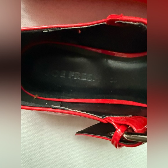 🆕 Joe Fresh | Red Patent Faux Leather Flats with Square Toe and Silver Buckles - Picture 4 of 8